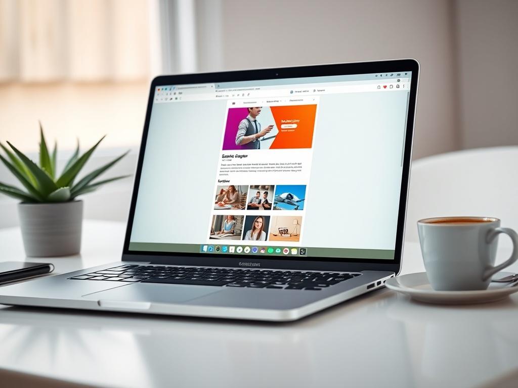 Laptop mit geöffnetem Newsletter-Editor der Email App